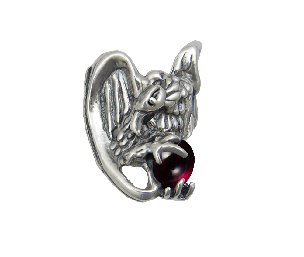 Sterling Silver Heavy Weight Vulture Ring With Garnet Size 10